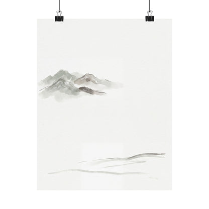 Japandi Mountain Mist in Overcast | Minimal Line Wall Art Print
