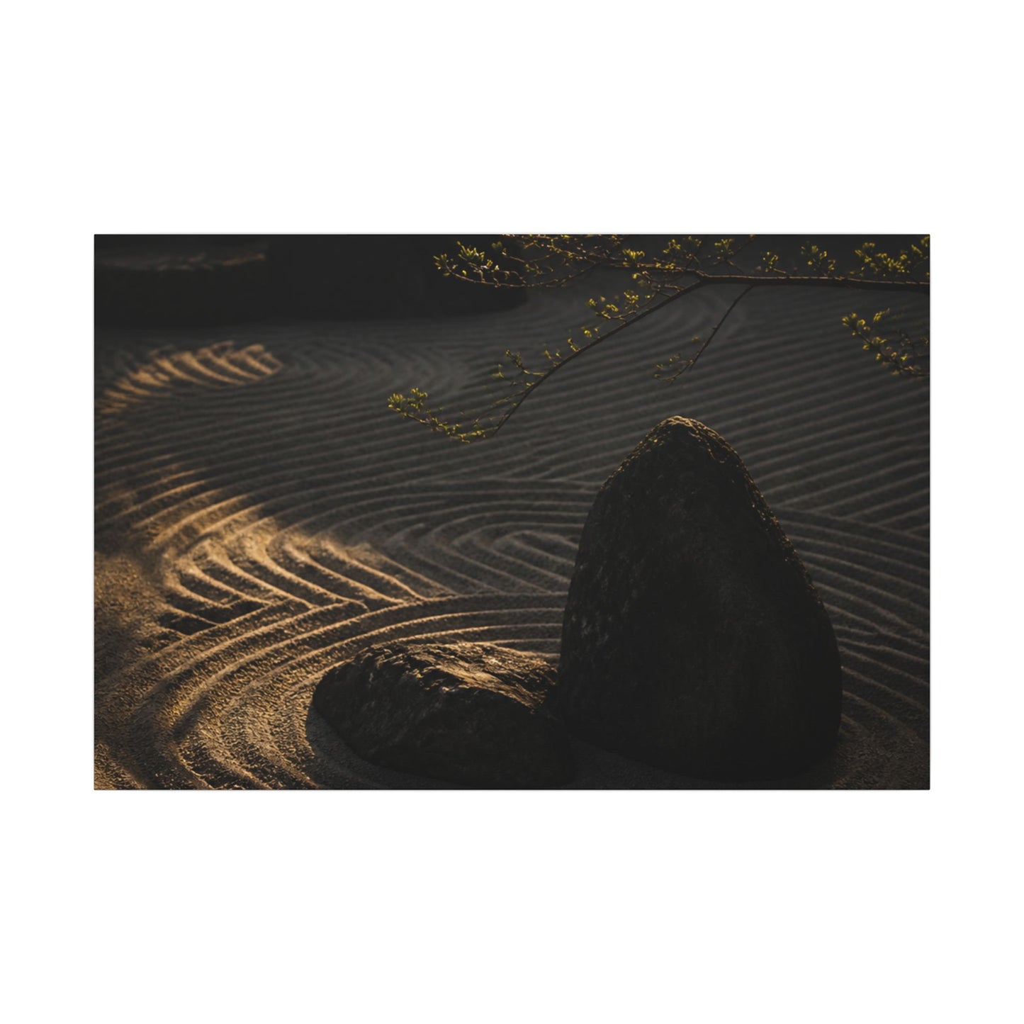 Ma Rock Garden Canvas Art - Dark Japandi Shadow Zen
