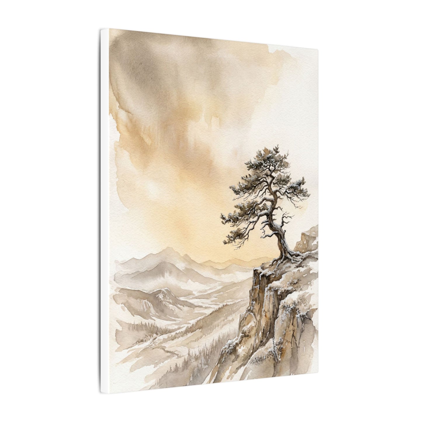 Pine Tree Canvas Art | Winter Japandi Watercolor Art