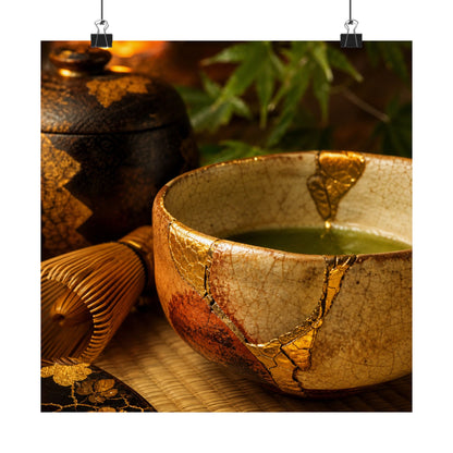 Tea Ceremony Crackle Gold Wall Art Print | Healing Kintsugi Art