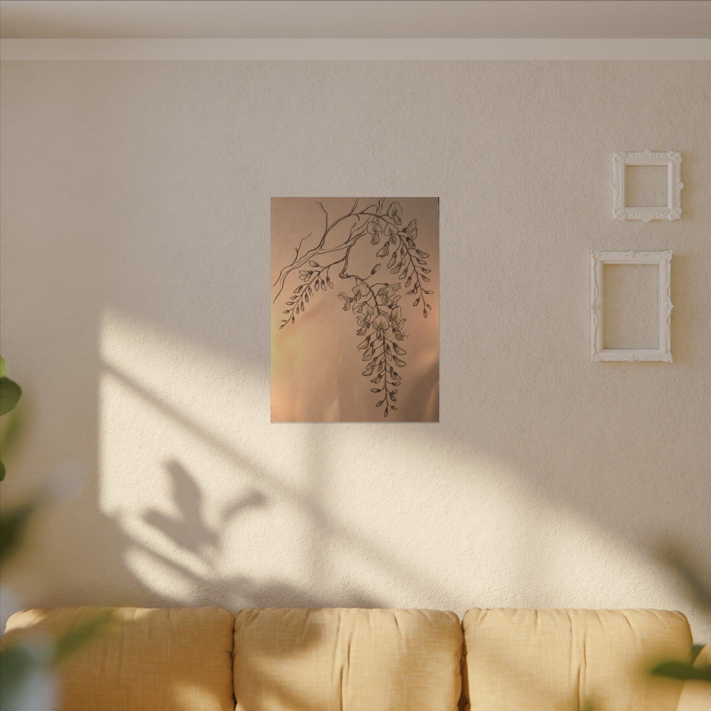 Japandi Wisteria in Candlelight | Minimal Line Canvas Art