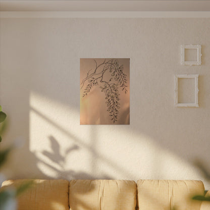 Japandi Wisteria in Candlelight | Minimal Line Canvas Art