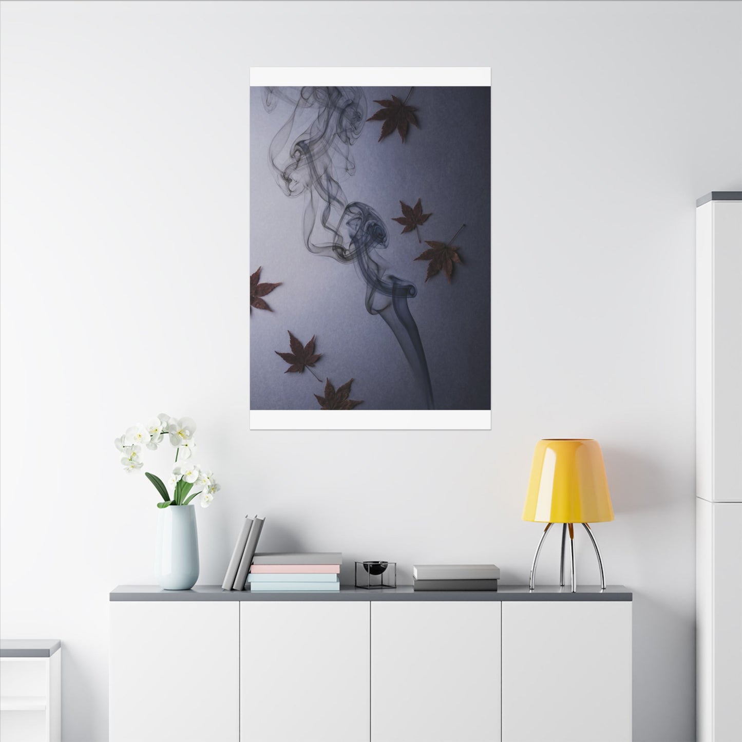 Dark Japandi Incense Smoke in Dawn | Moody Minimal Canvas Art