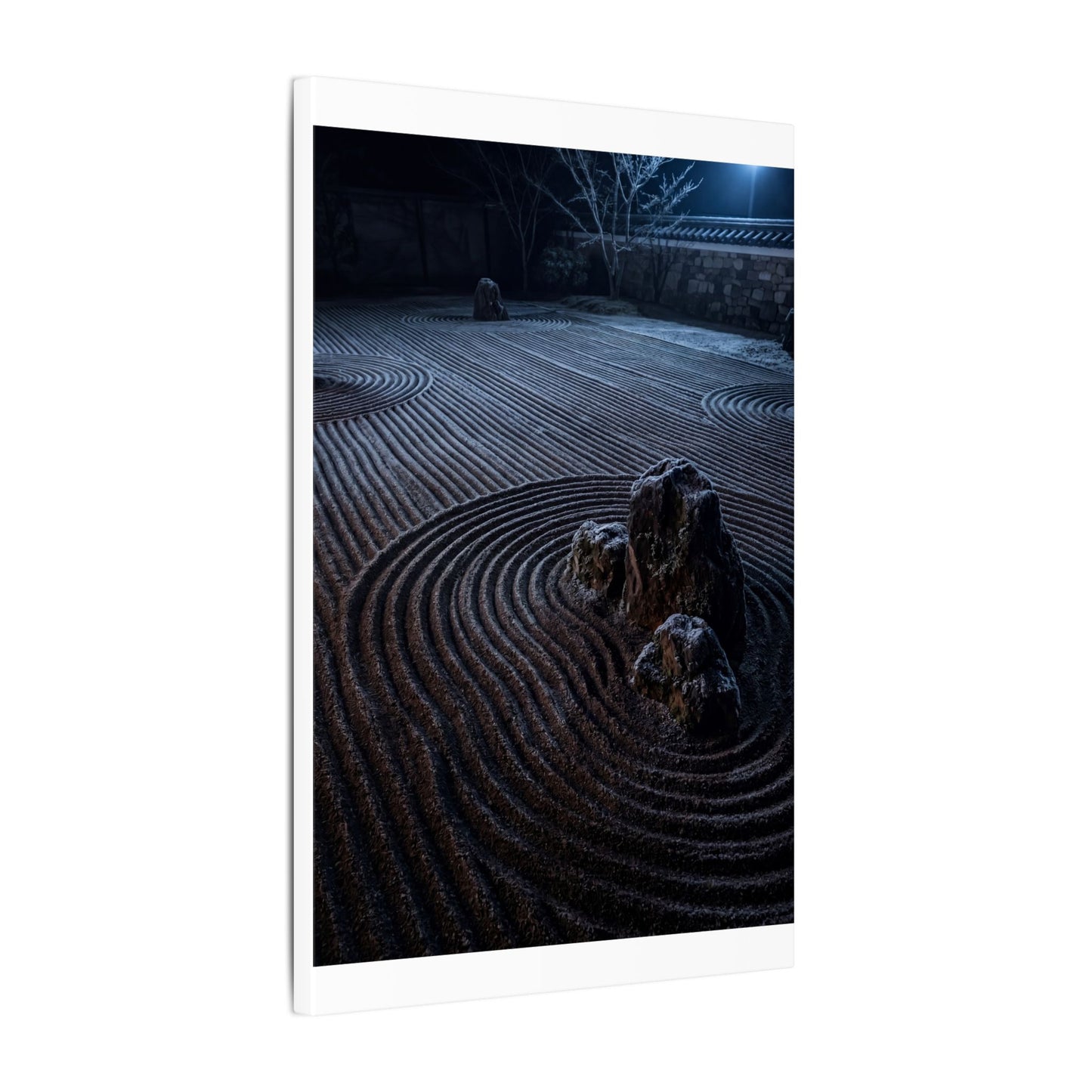 Moonlight Rock Garden Canvas Art - Dark Japandi Seijaku
