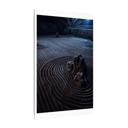 Moonlight Rock Garden Canvas Art - Dark Japandi Seijaku