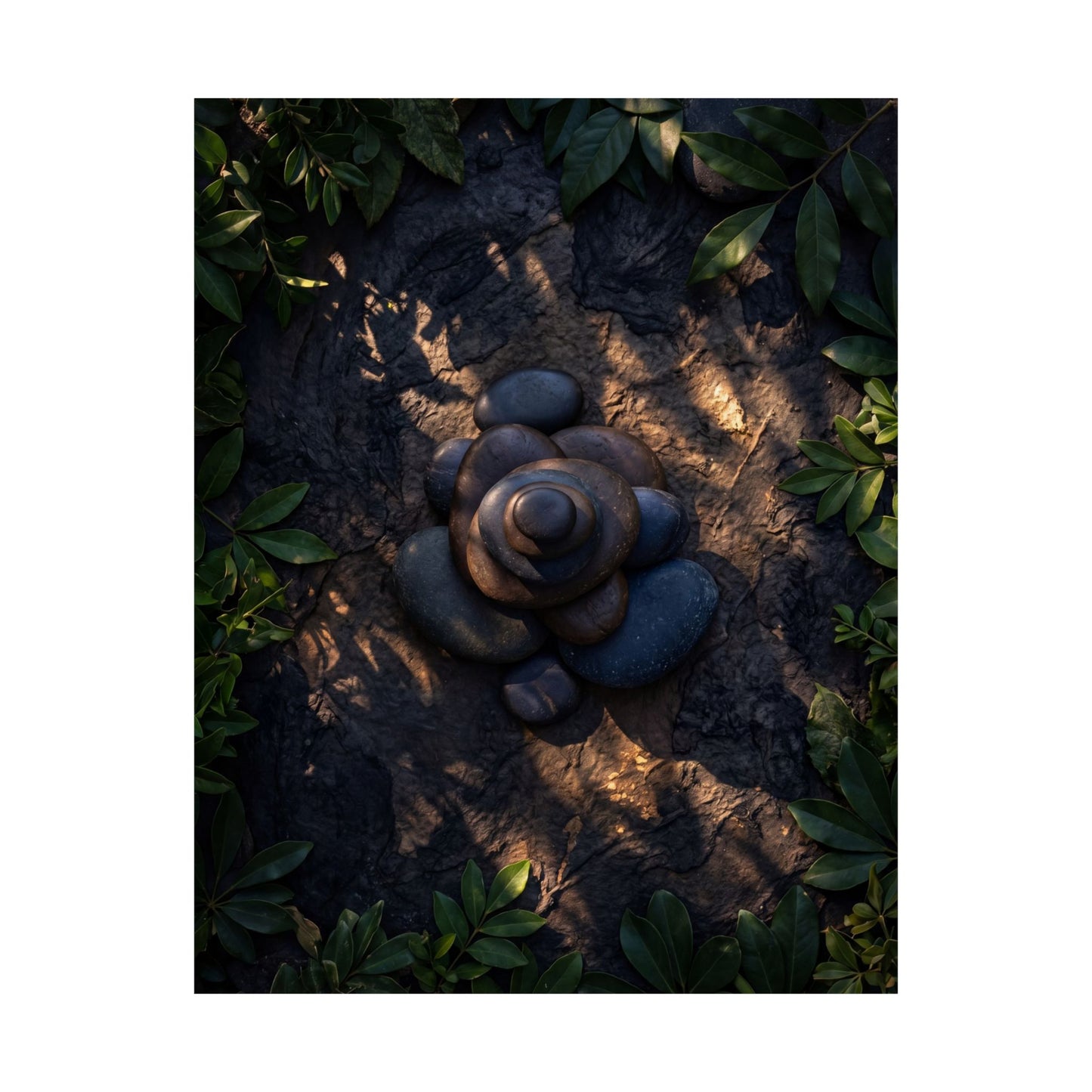 Ma River Stones Wall Art Print - Dark Japandi Dark Texture