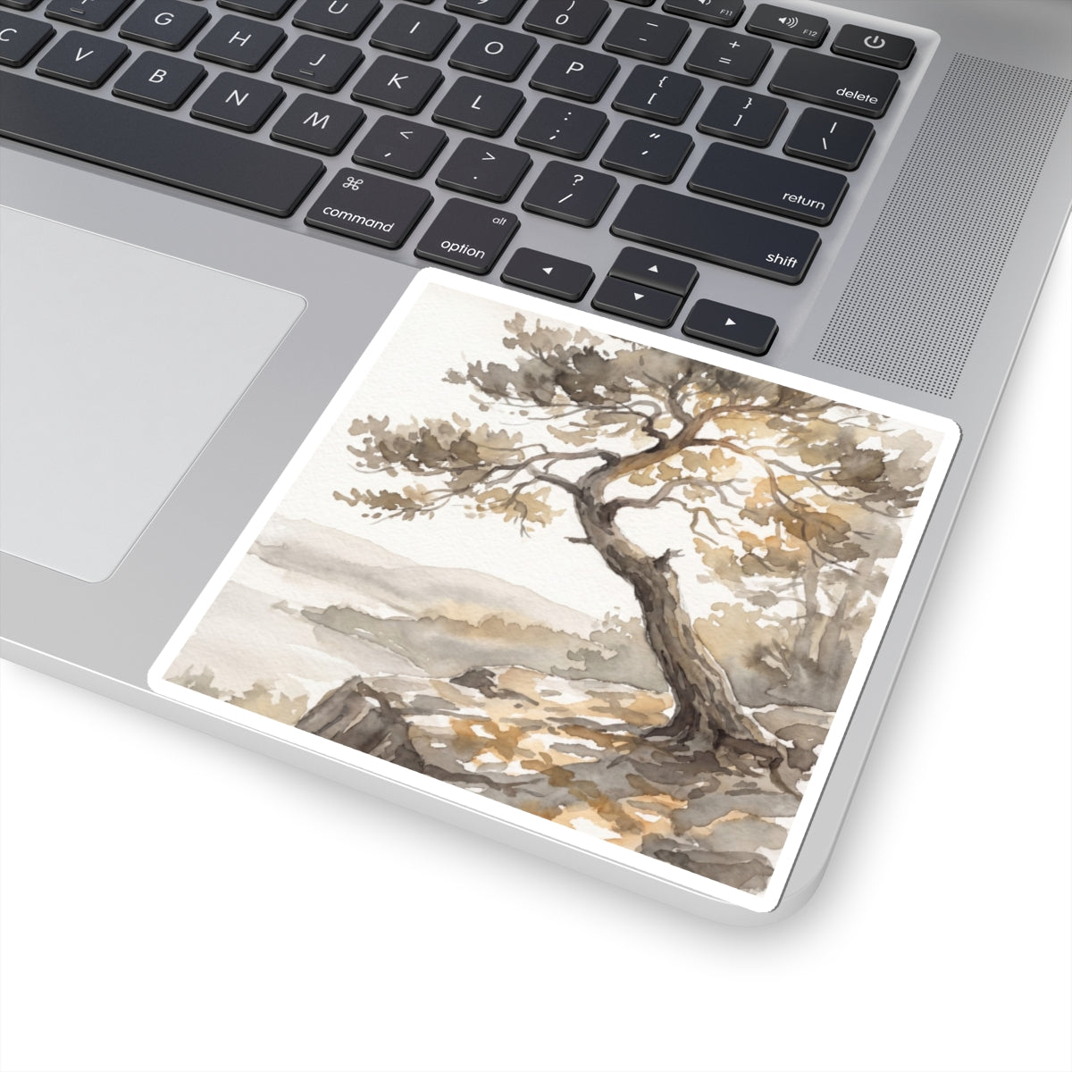 Neutral Pine Tree Sticker - Watercolor Japandi Art Print