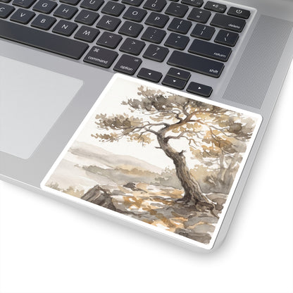 Neutral Pine Tree Sticker - Watercolor Japandi Art Print