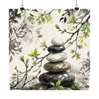 River Stones Spring Wall Art Print | Japandi Warm Design