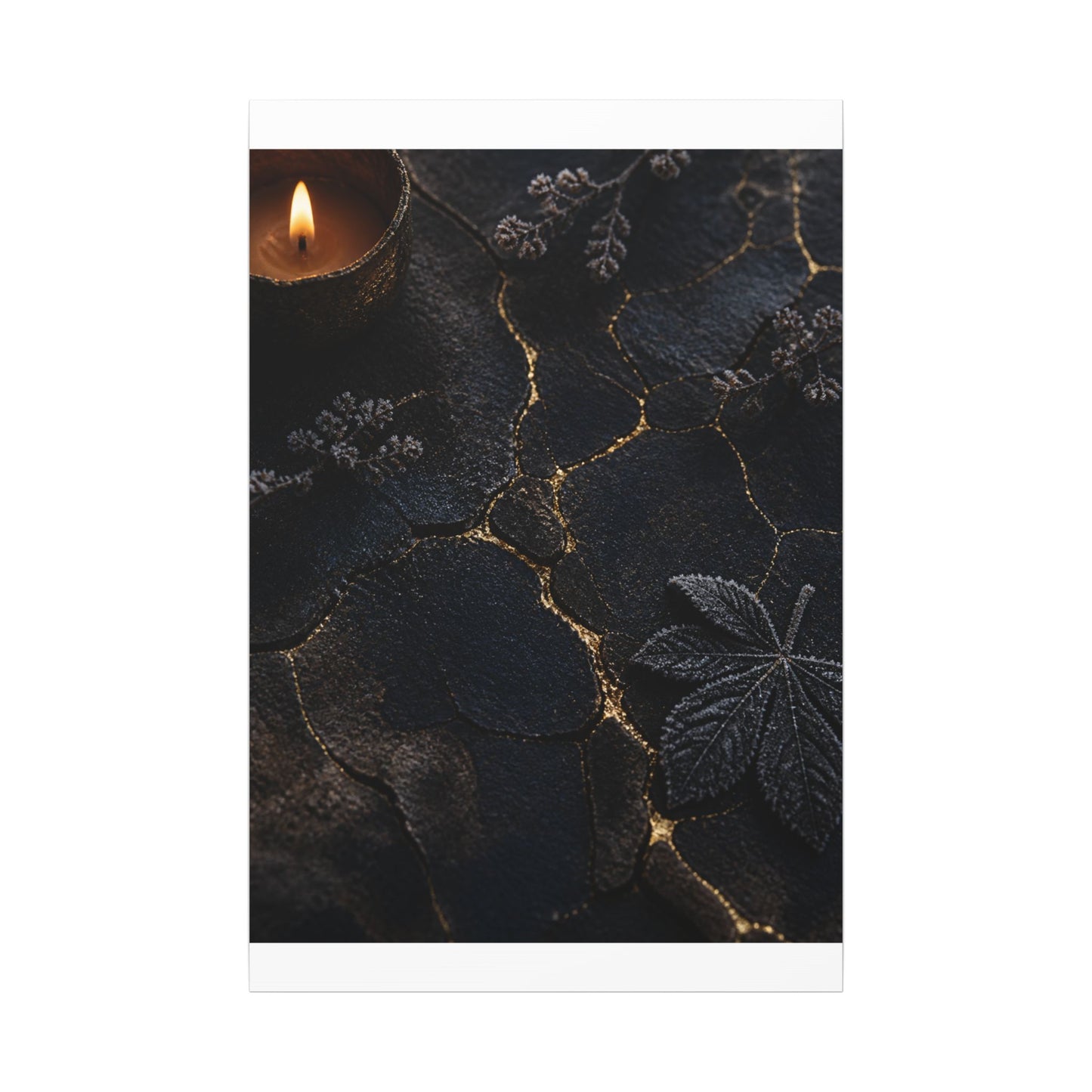 Candlelight Cracked Earth Canvas Art - Dark Japandi Ma