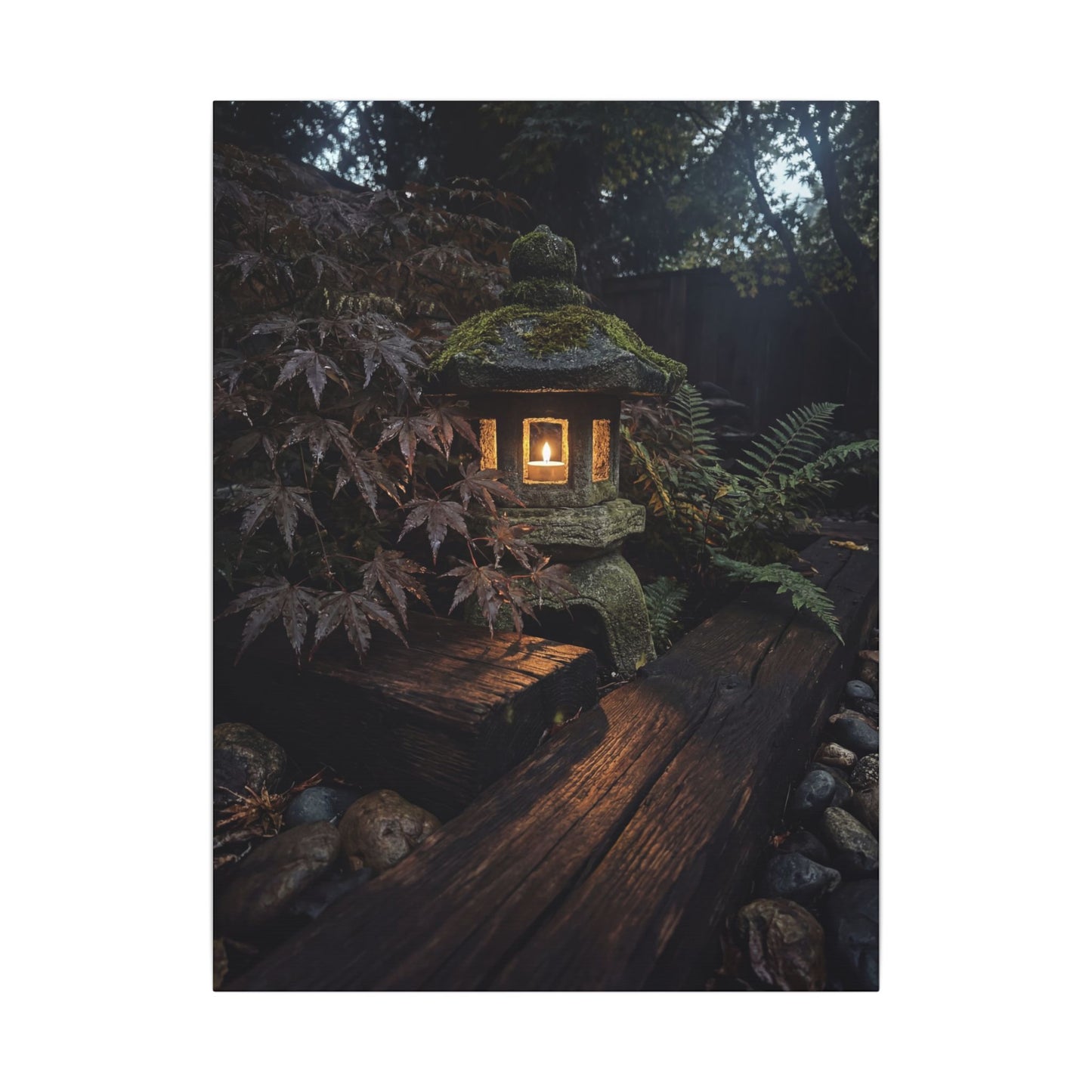 Moody Moonlit Garden Canvas Art - Shadow Zen Dark Japandi