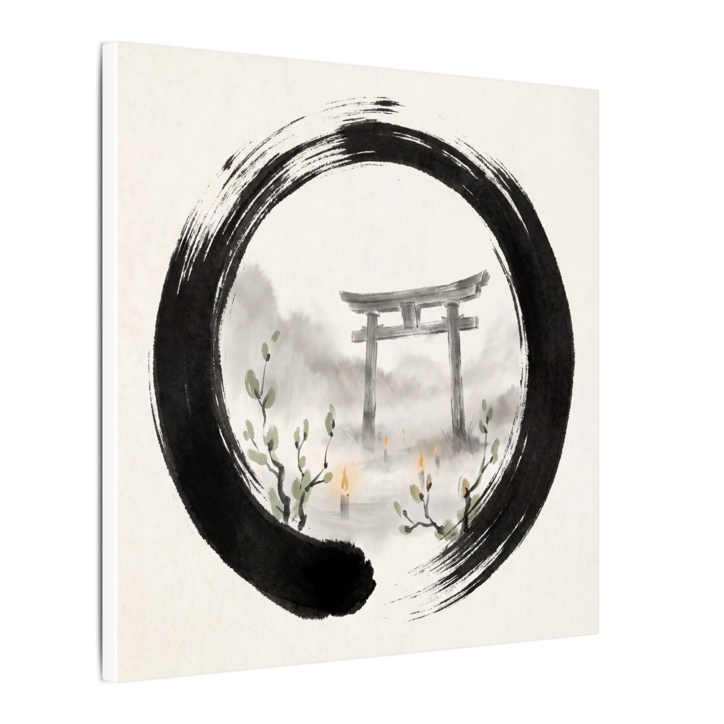 Spring Torii Gate Enso Canvas Art | Tranquil Decor