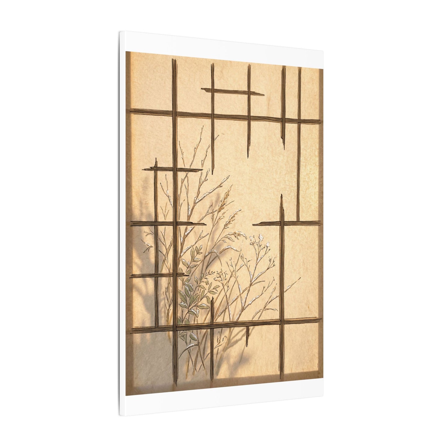 Shoji Screen Canvas Art | Winter Japandi Minimal Line Art