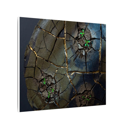 Dark Japandi Cracked Earth in Moonlight | Moody Minimal Canvas Art