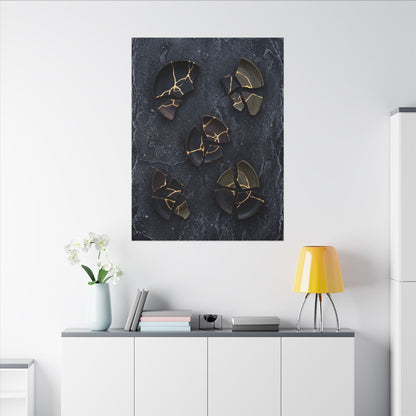 Broken Pottery Canvas Art | Winter Dark Japandi Shadow Zen Art