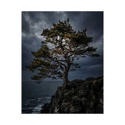 Pine Tree Moody Minimal Wall Art Print | Sophisticated Dark Japandi Art