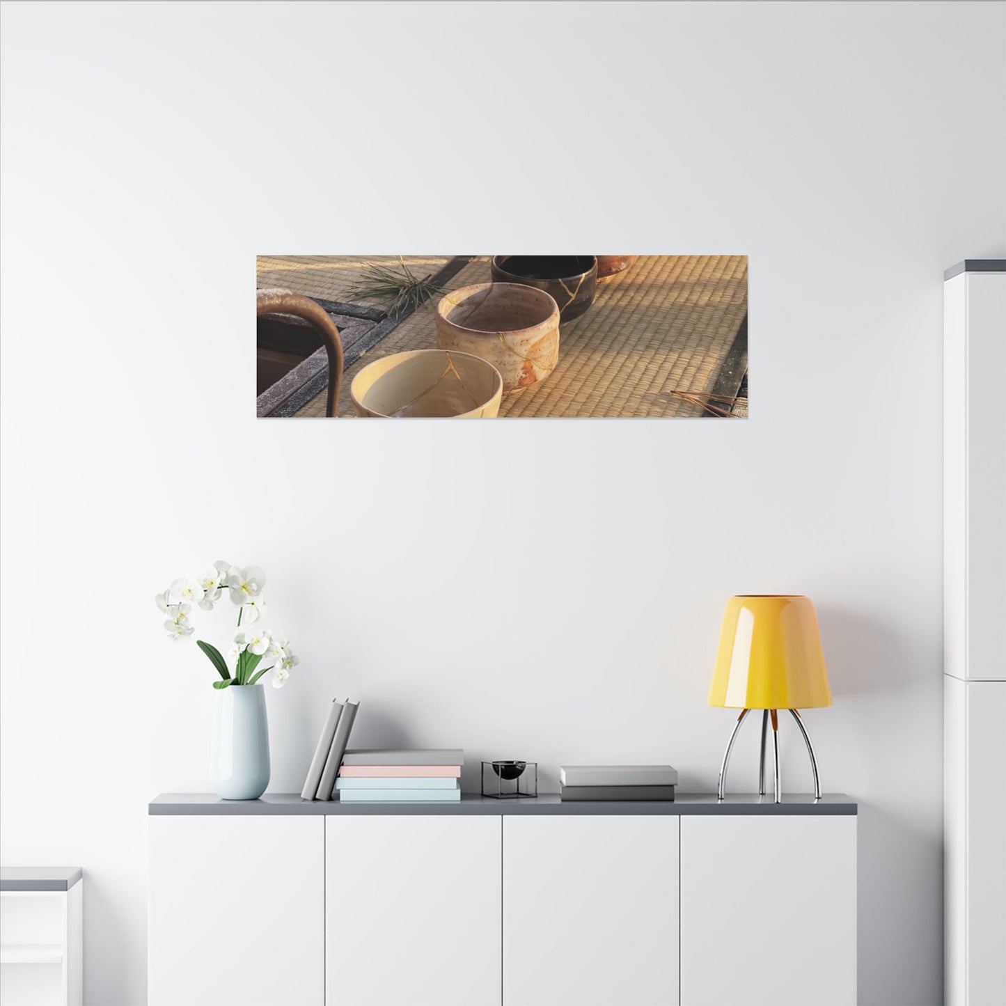 Kintsugi Tea Ceremony in Golden Hour | Gold Repair Canvas Art