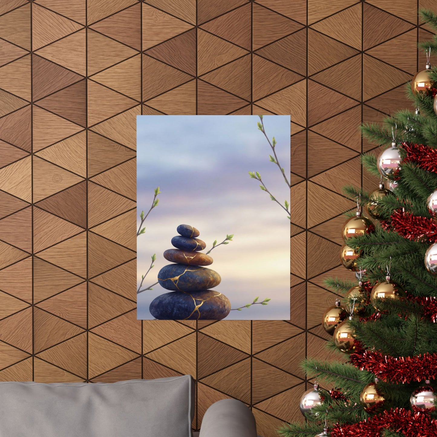 Spring River Stones Gold Vein Wall Art Print | Beautiful Decor