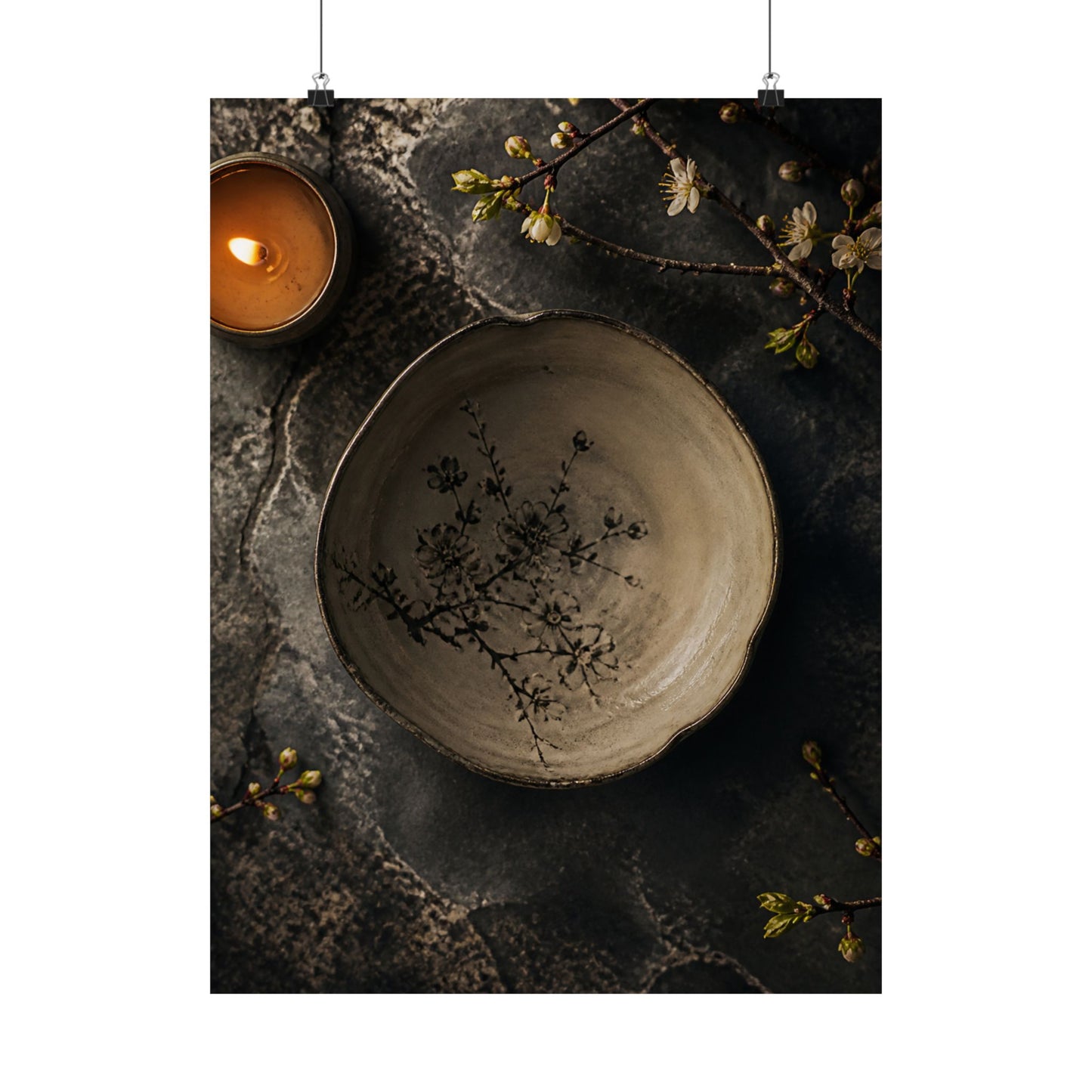 Neutral Ceramic Bowl Wall Art Print - Japanese Pattern Japandi