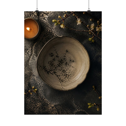 Neutral Ceramic Bowl Wall Art Print - Japanese Pattern Japandi