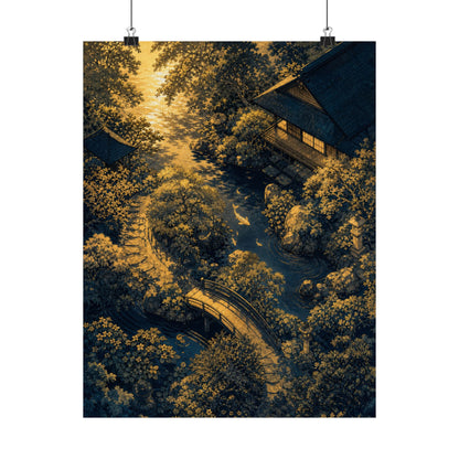 Moonlit Garden Ukiyo E Inspired Wall Art Print | Calm Zen Art