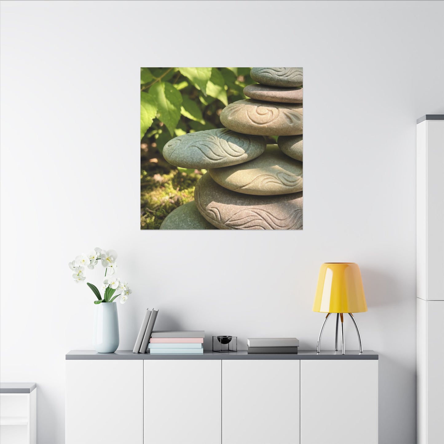 River Stones Summer Canvas Art | Japandi Earthy Design