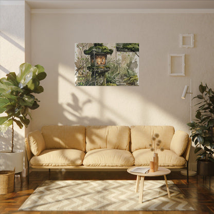 Stone Lantern Watercolor Canvas Art | Elegant Japandi Art