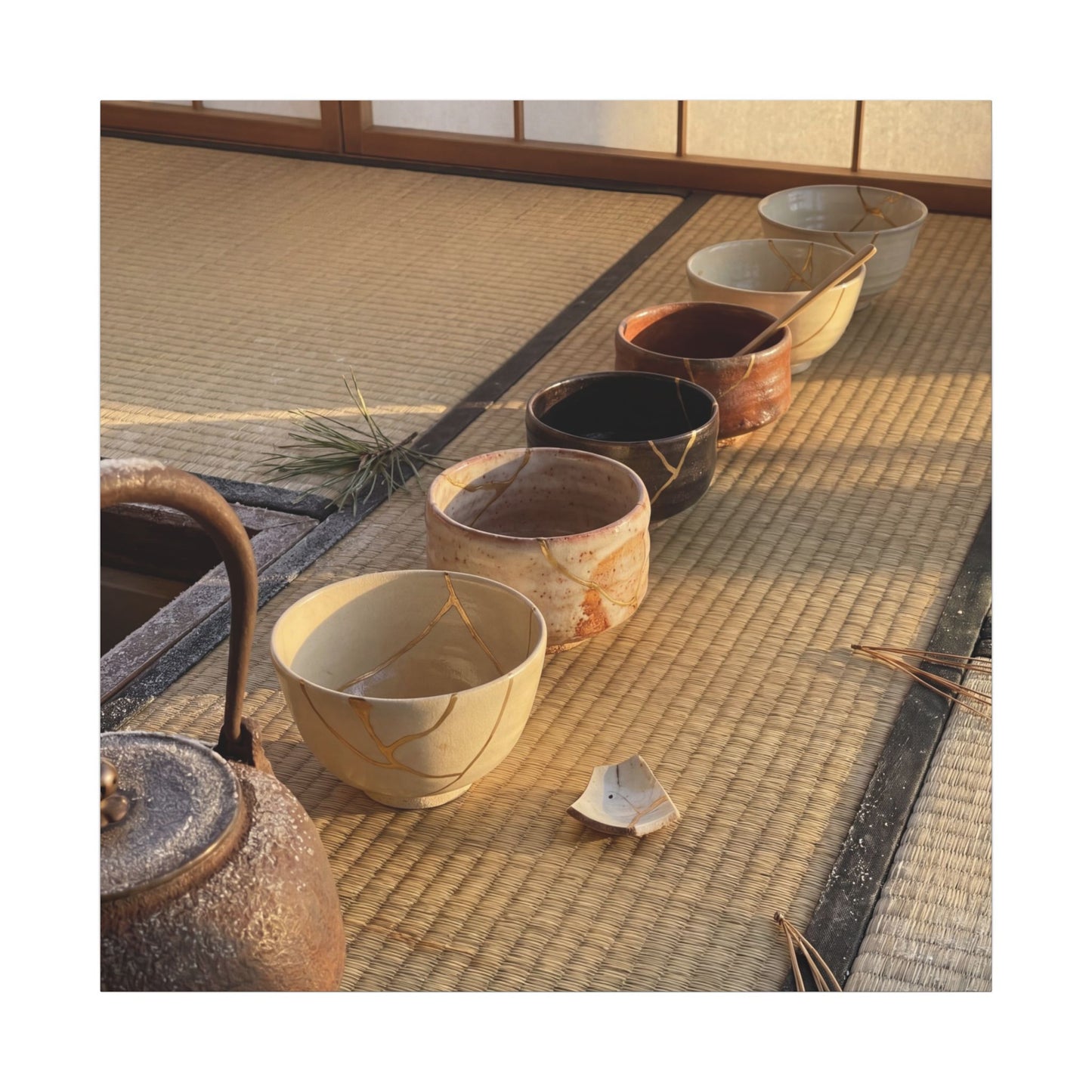 Kintsugi Tea Ceremony in Golden Hour | Gold Repair Canvas Art