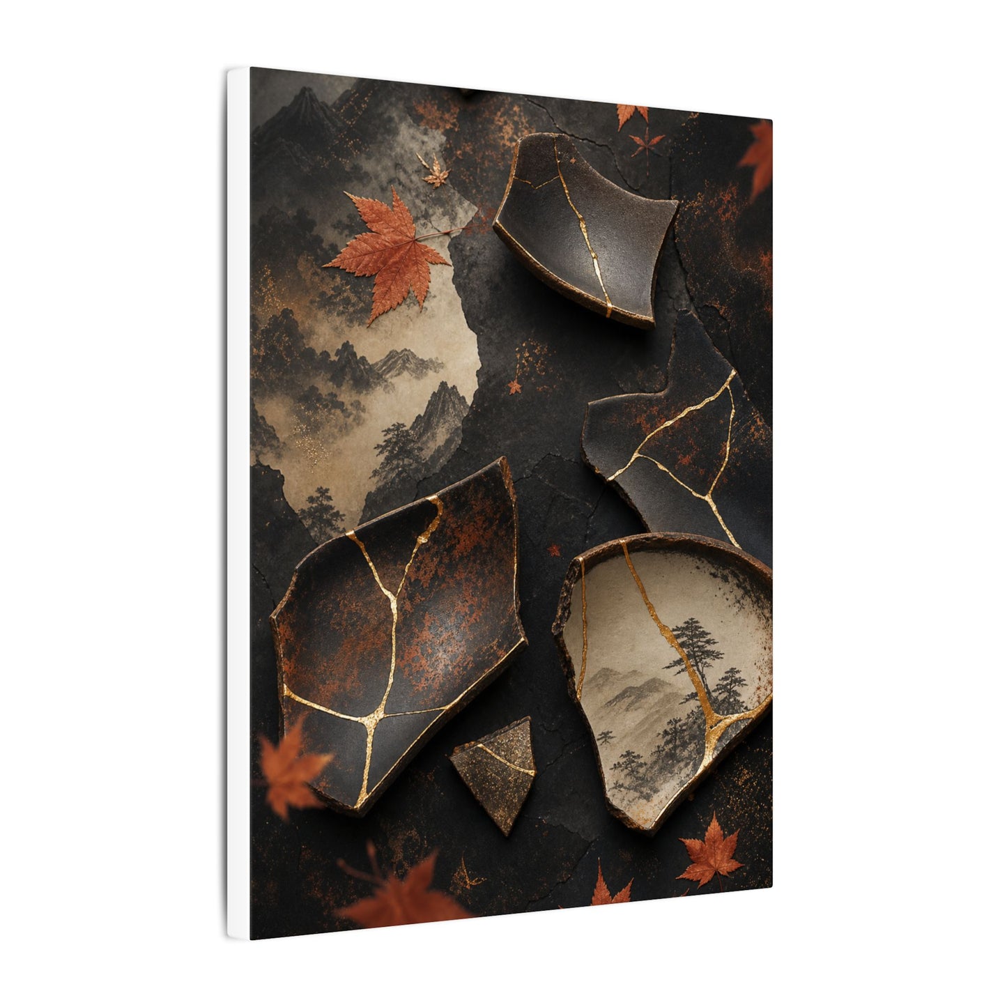 Broken Pottery Gold Vein Canvas Art | Philosophical Kintsugi Art