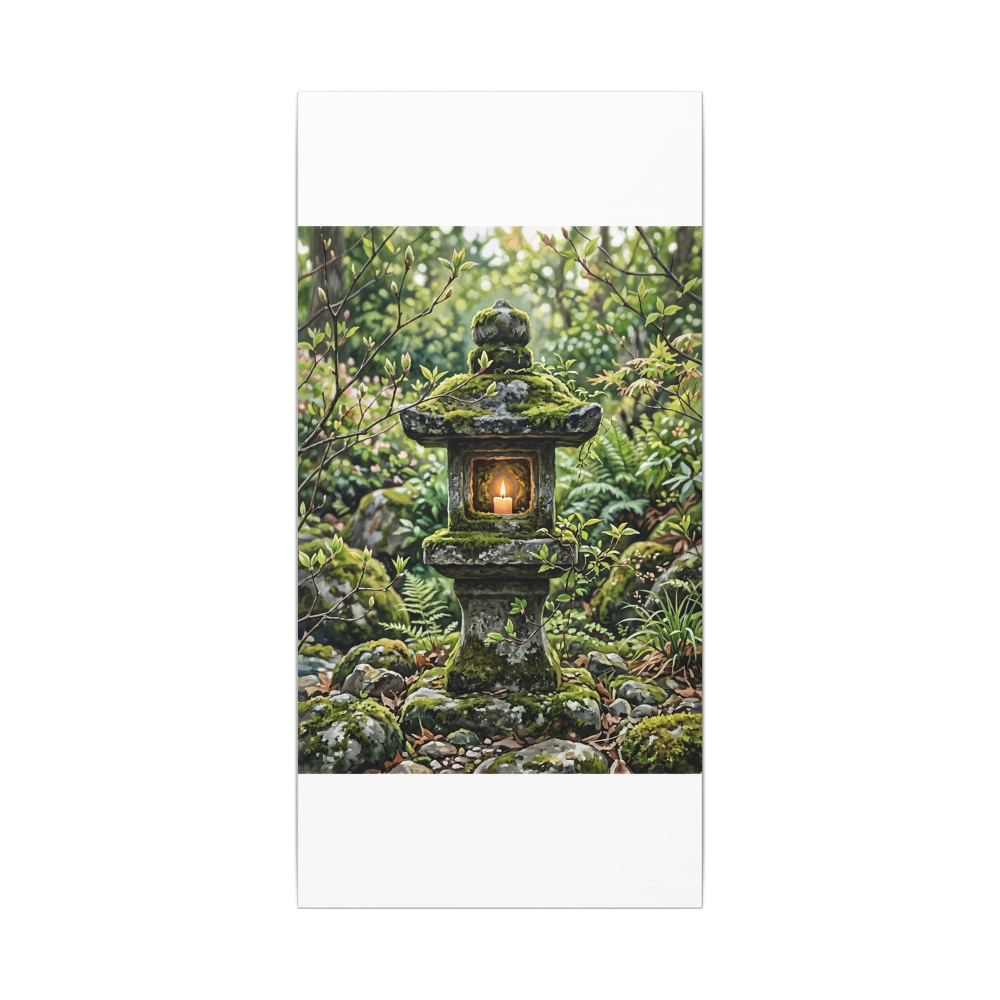 Neutral Stone Lantern Canvas Art - Japanese Pattern Japandi