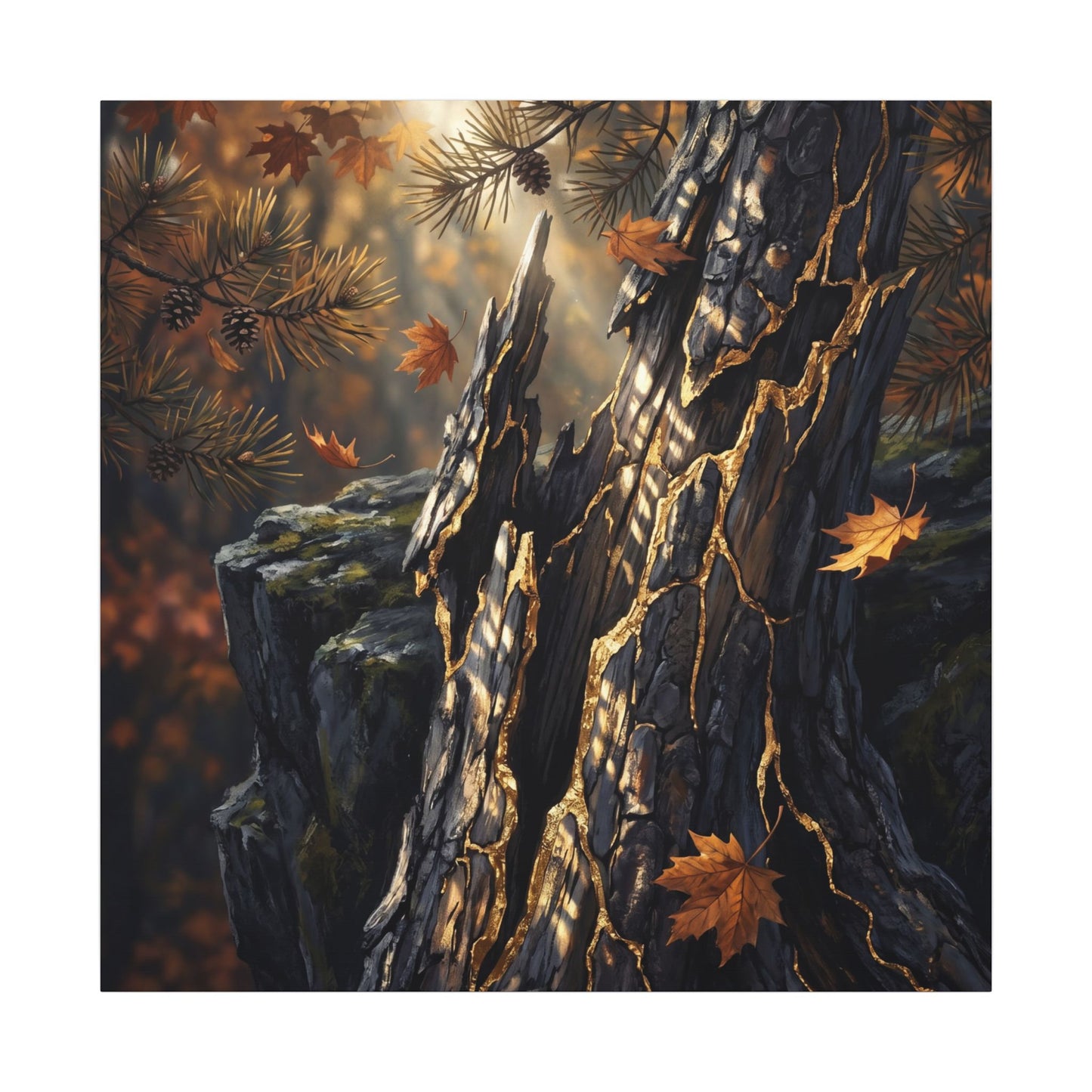 Pine Tree Autumn Canvas Art | Kintsugi Beautiful Design