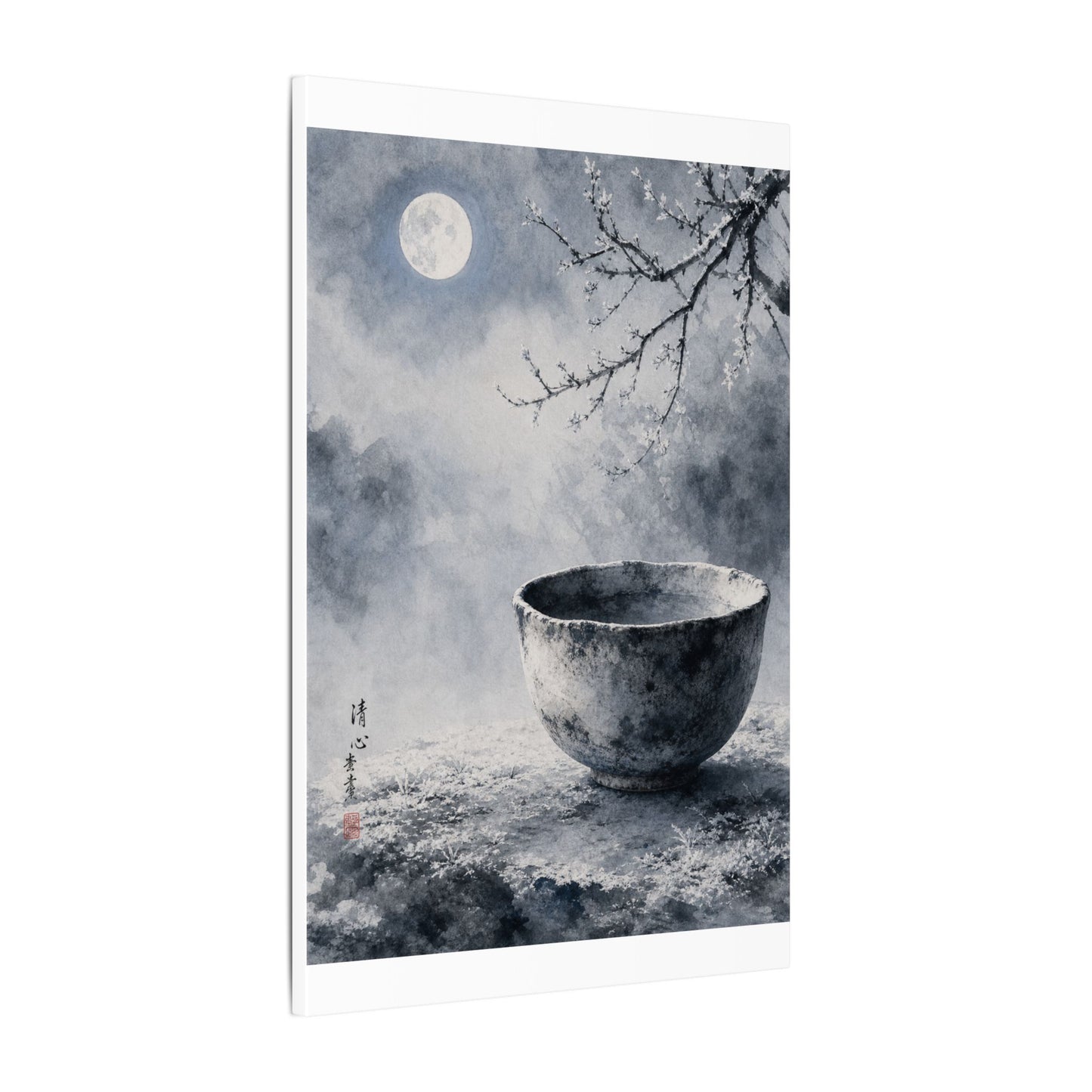 Seijaku Ceramic Bowl Canvas Art - Zen Sumi E