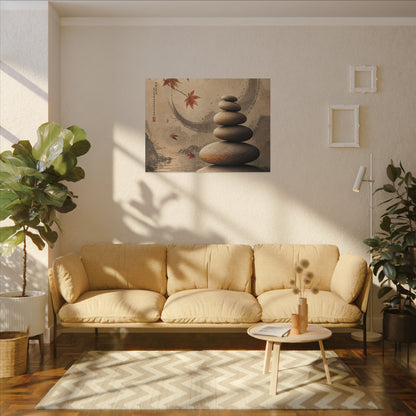 Japandi River Stones in Candlelight | Japanese Pattern Canvas Art
