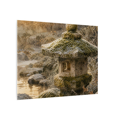 Winter Stone Lantern Watercolor Canvas Art | Earthy Decor