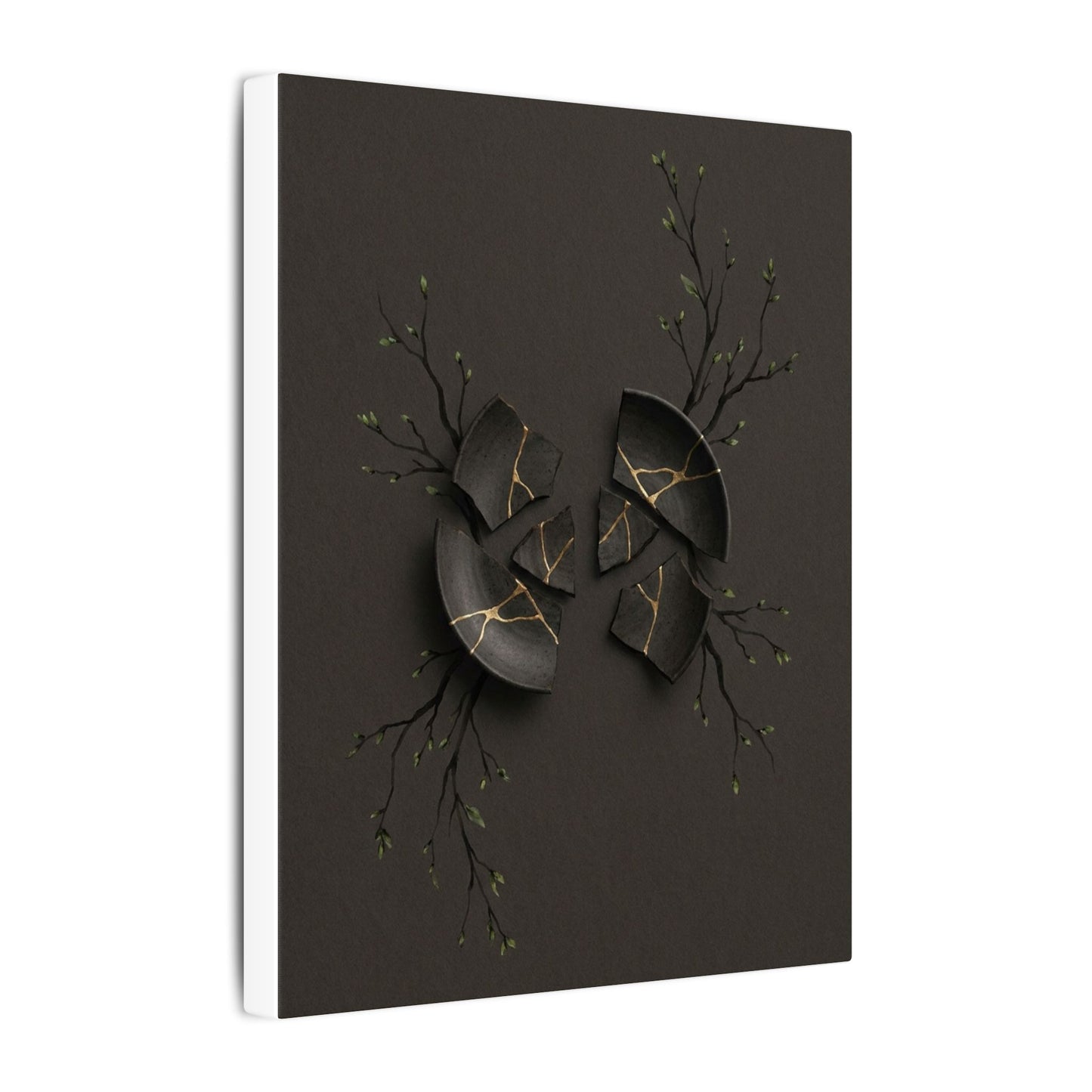 Sophisticated Broken Pottery Canvas Art - Charcoal Ink Dark Japandi