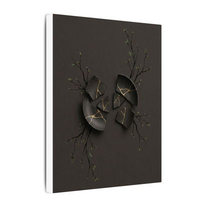 Sophisticated Broken Pottery Canvas Art - Charcoal Ink Dark Japandi