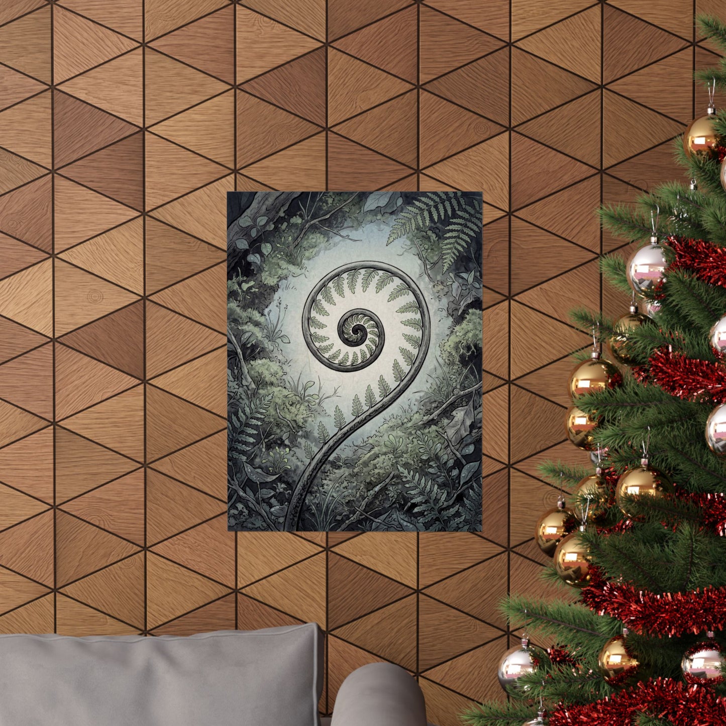 Contemplative Fern Unfurling Wall Art Print - Ukiyo E Inspired Zen
