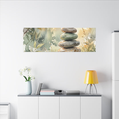 Golden Hour River Stones Canvas Art - Japandi Mono No Aware