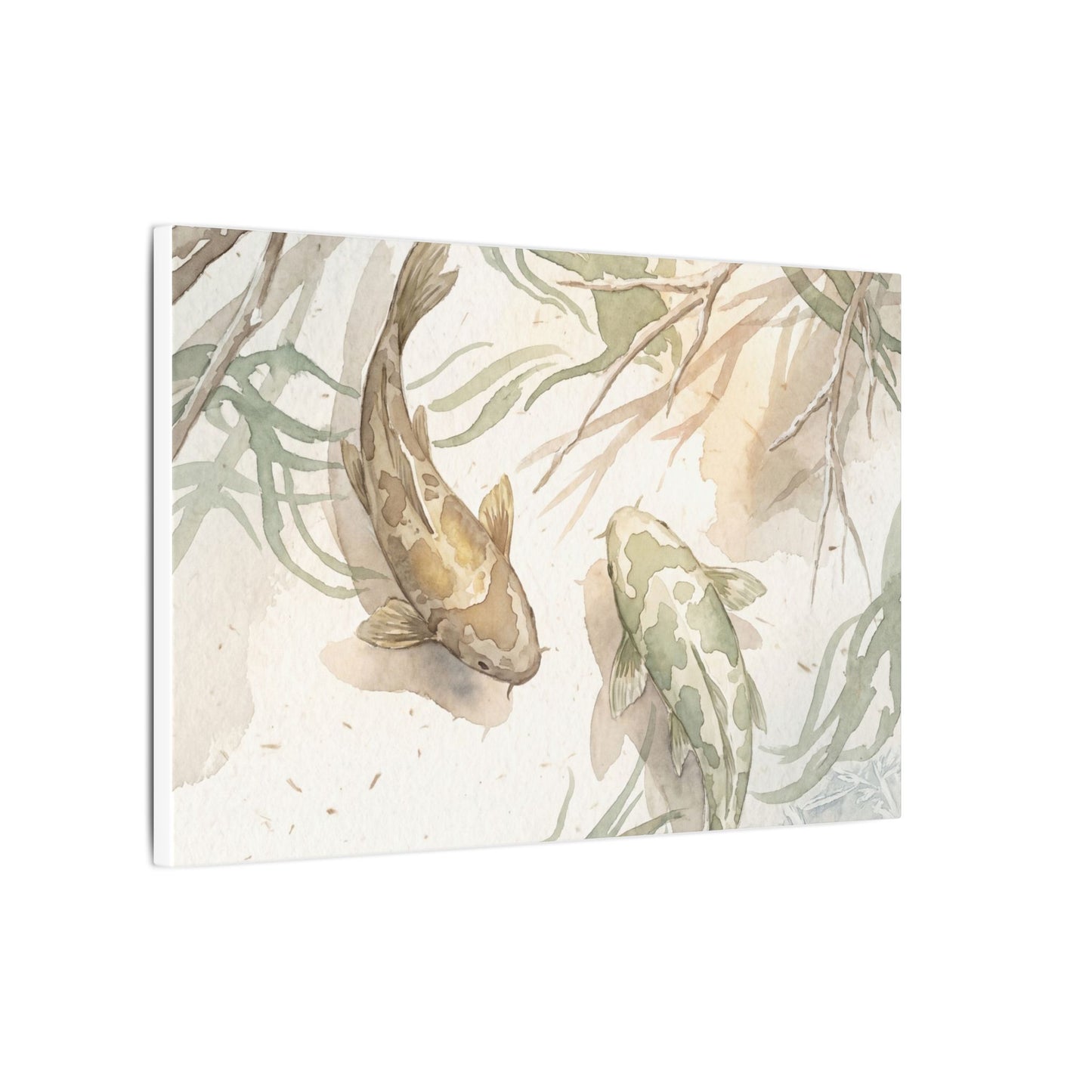 Koi Pond Canvas Art | Winter Japandi Watercolor Art