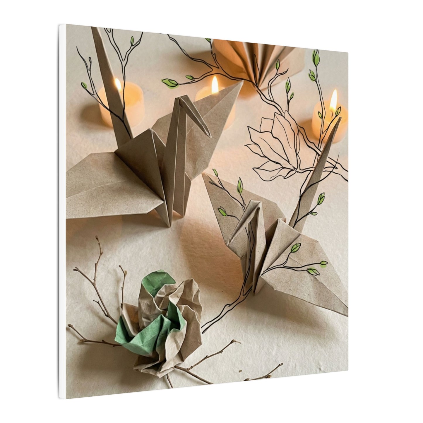 Paper Fold Spring Canvas Art | Japandi Earthy Design