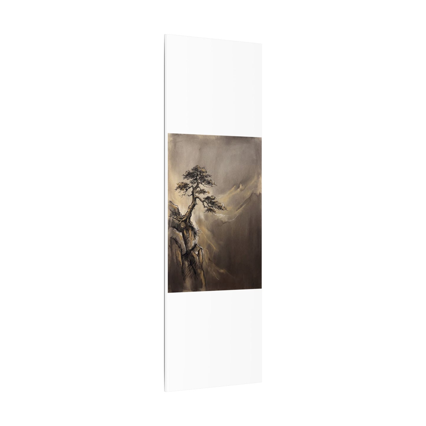 Pine Tree Charcoal Ink Canvas Art | Luxurious Dark Japandi Art