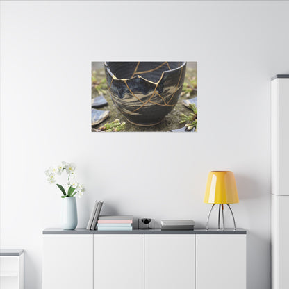 Datsuzoku Ceramic Bowl Canvas Art - Kintsugi Gold Repair