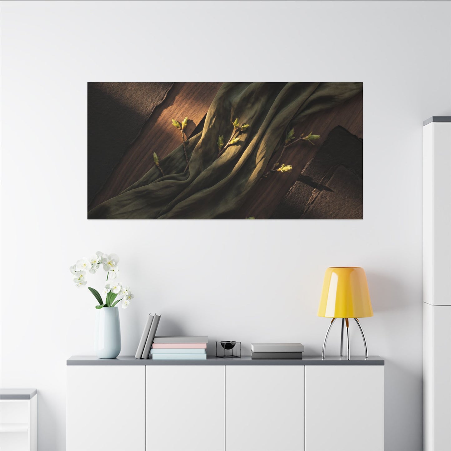 Silk Drape Canvas Art | Spring Dark Japandi Dark Texture Art