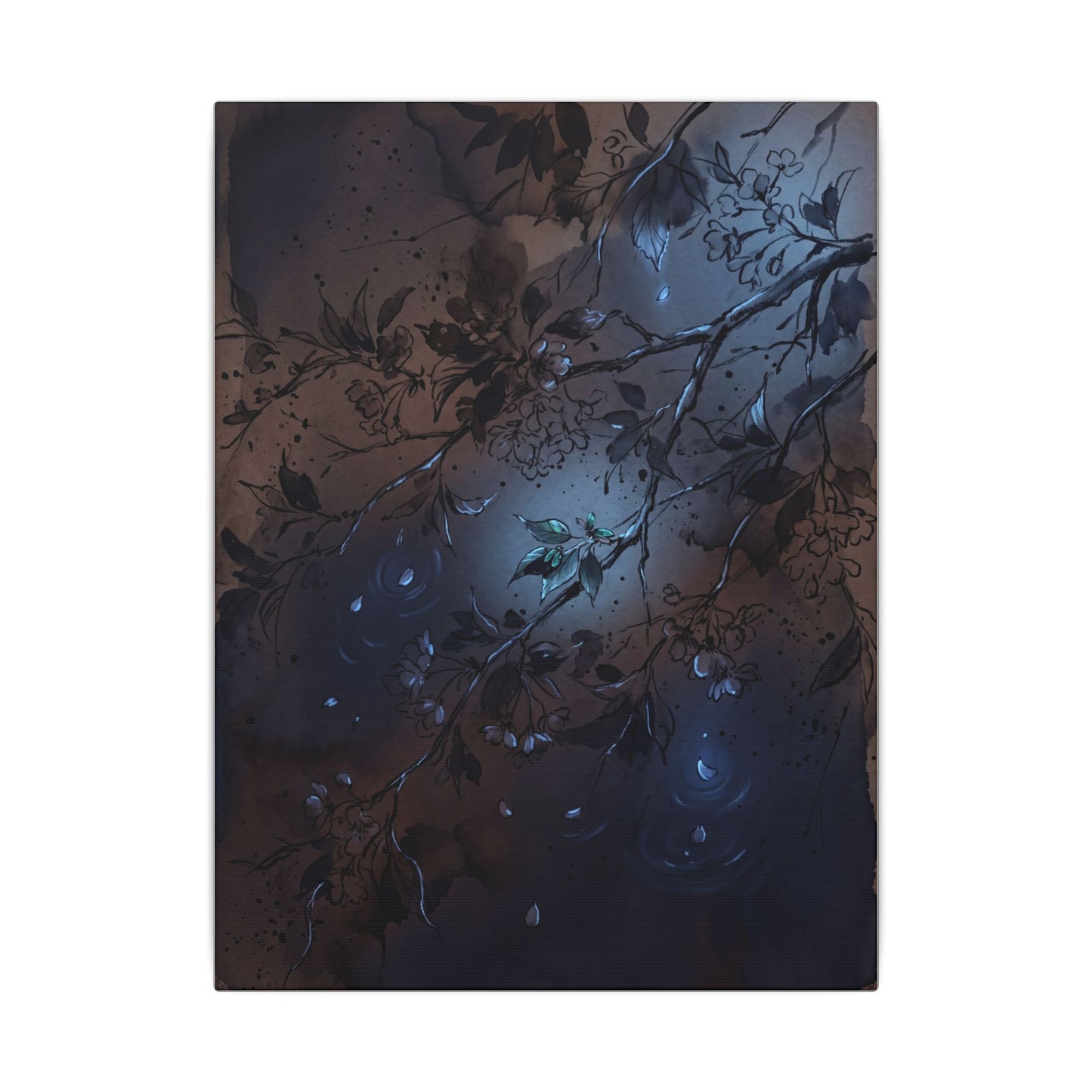 Bold Cherry Blossom Canvas Art - Charcoal Ink Dark Japandi