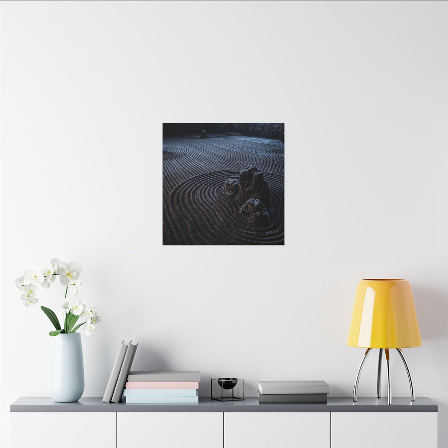Moonlight Rock Garden Canvas Art - Dark Japandi Seijaku