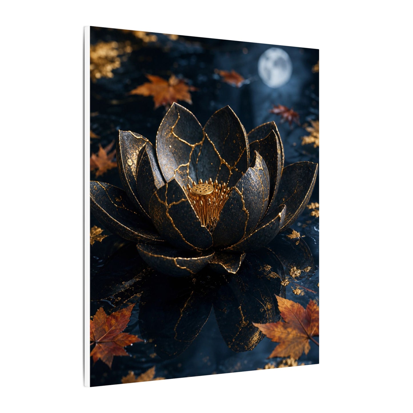 Moonlight Lotus Flower Canvas Art - Kintsugi Fukinsei