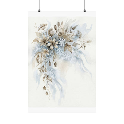 Japandi Dried Flowers in Moonlight | Watercolor Wall Art Print Art Print