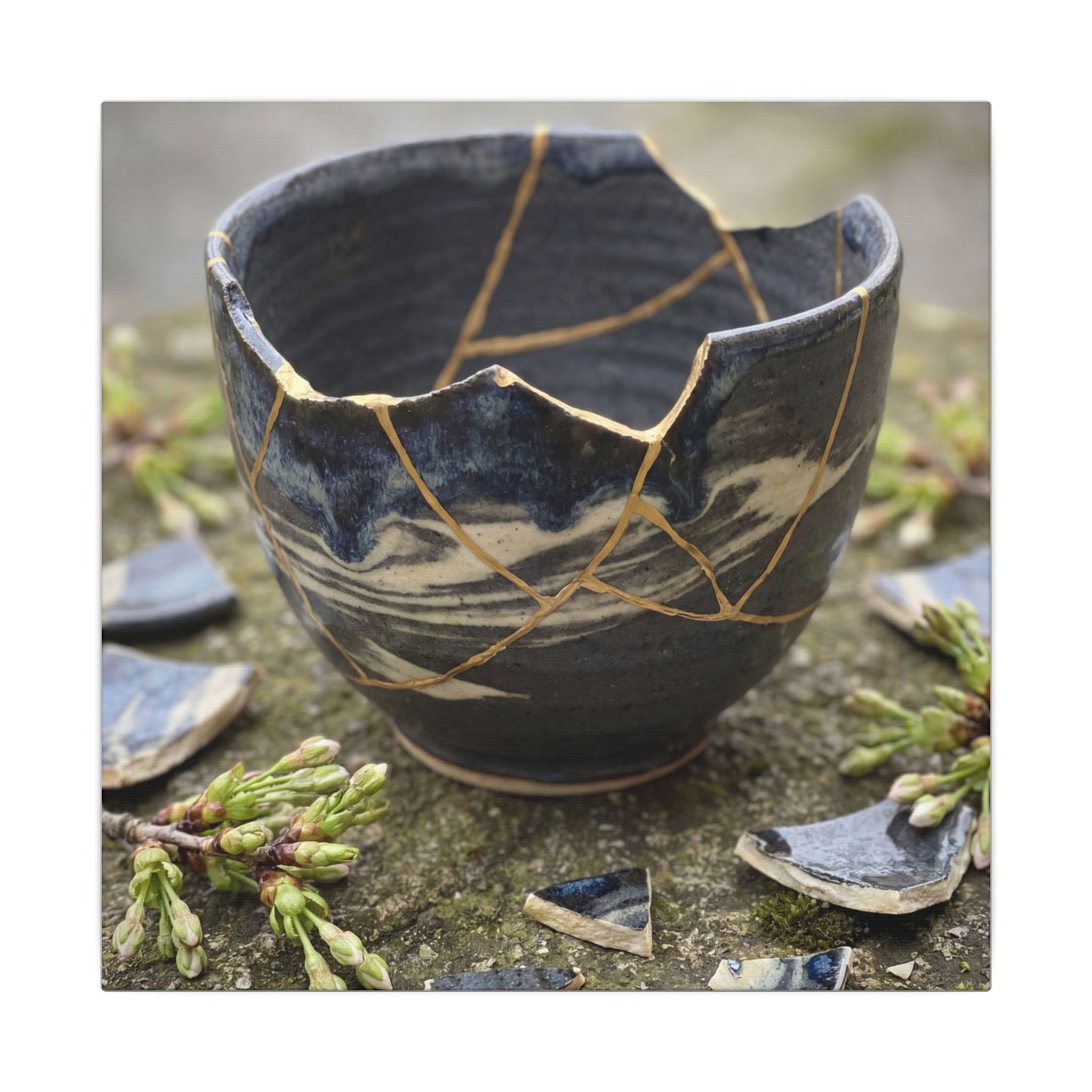 Datsuzoku Ceramic Bowl Canvas Art - Kintsugi Gold Repair