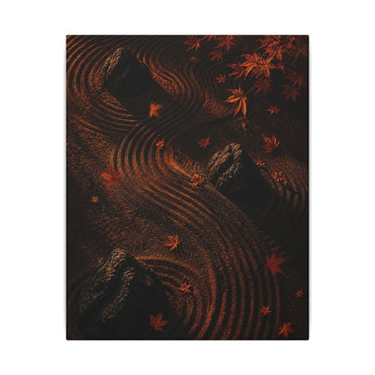 Dark Japandi Rock Garden in Golden Hour | Charcoal Ink Canvas Art