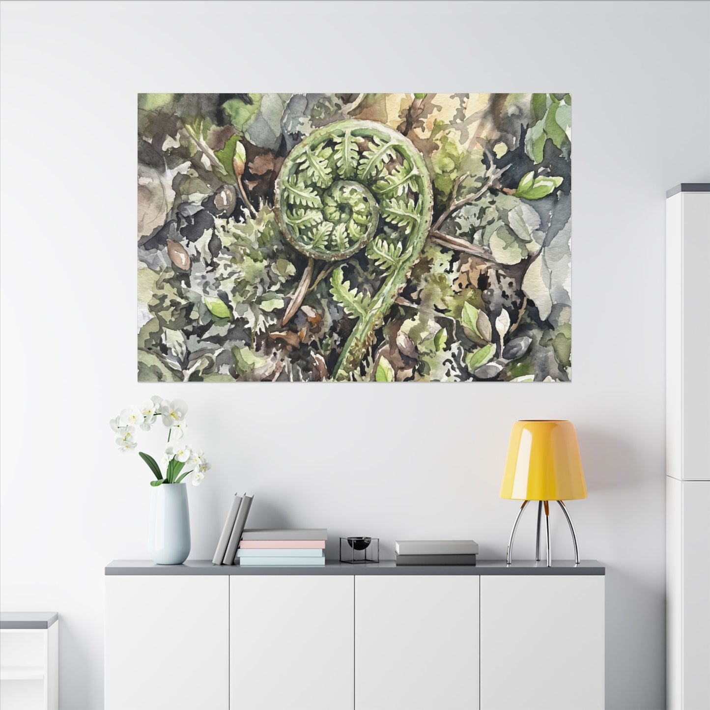 Fern Unfurling Spring Canvas Art | Japandi Neutral Design